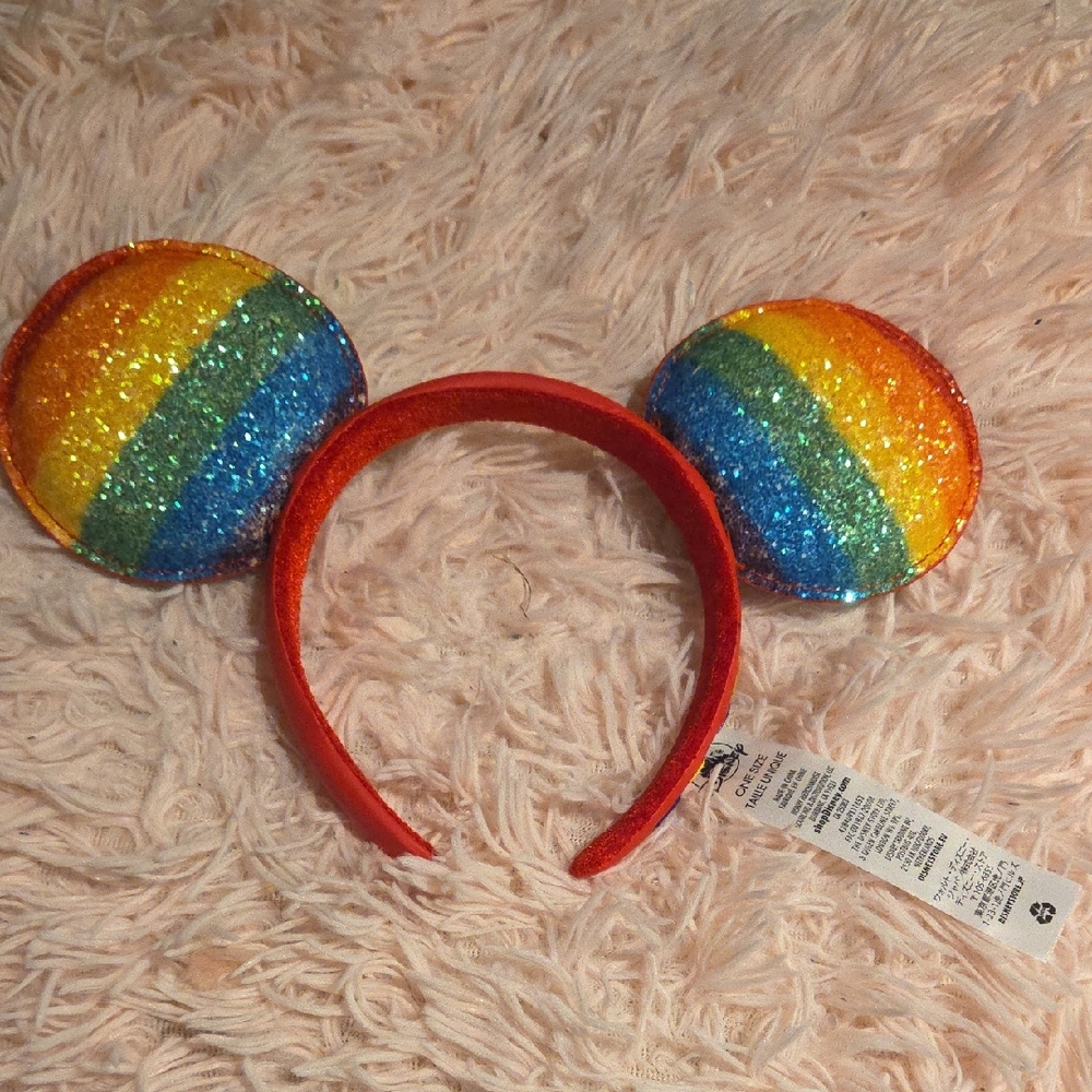 Rainbow Glitter Mouse Ears Headband